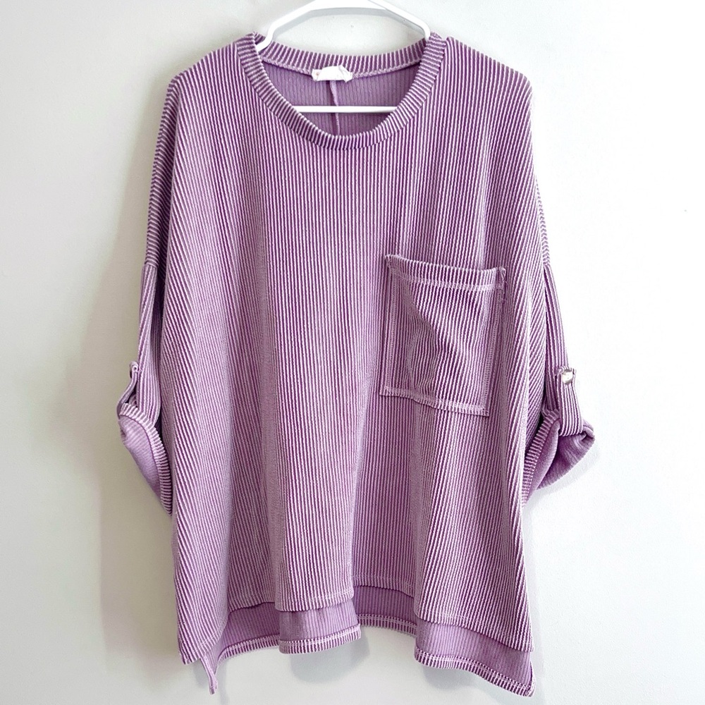 Fantastic Fawn Oversized Ribbed Crewneck Pocket Top